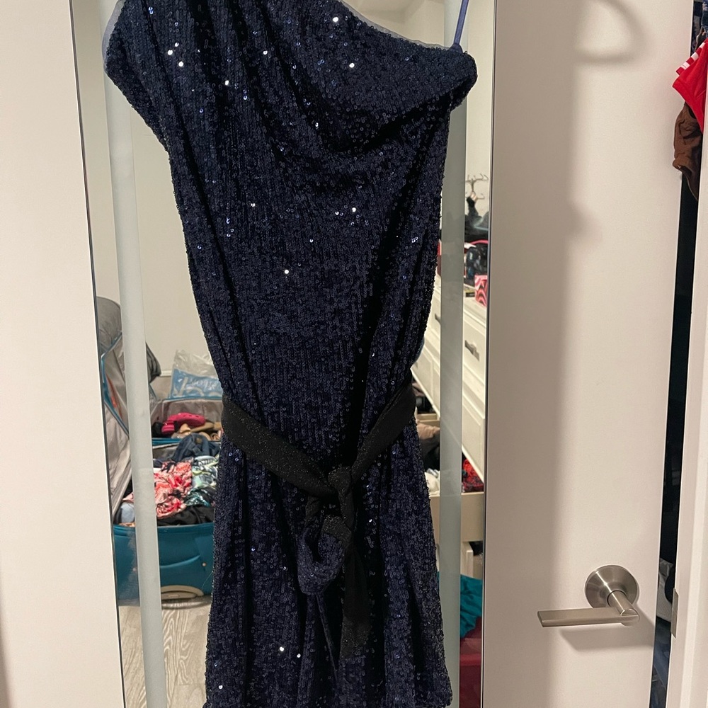 Sequin dark blue mini with belt